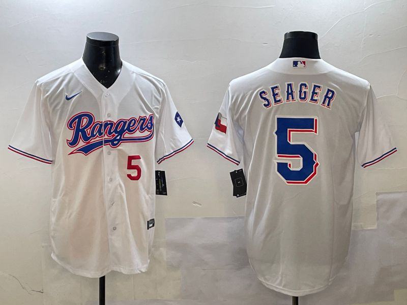 Men Texas Rangers #5 Seager White Game 2025 Nike MLB Jersey style 2